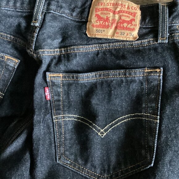Levi's 501 Jeans 32x34** Button Fly Straight Leg 100% Cotton Black Denim #79M - Picture 7 of 10
